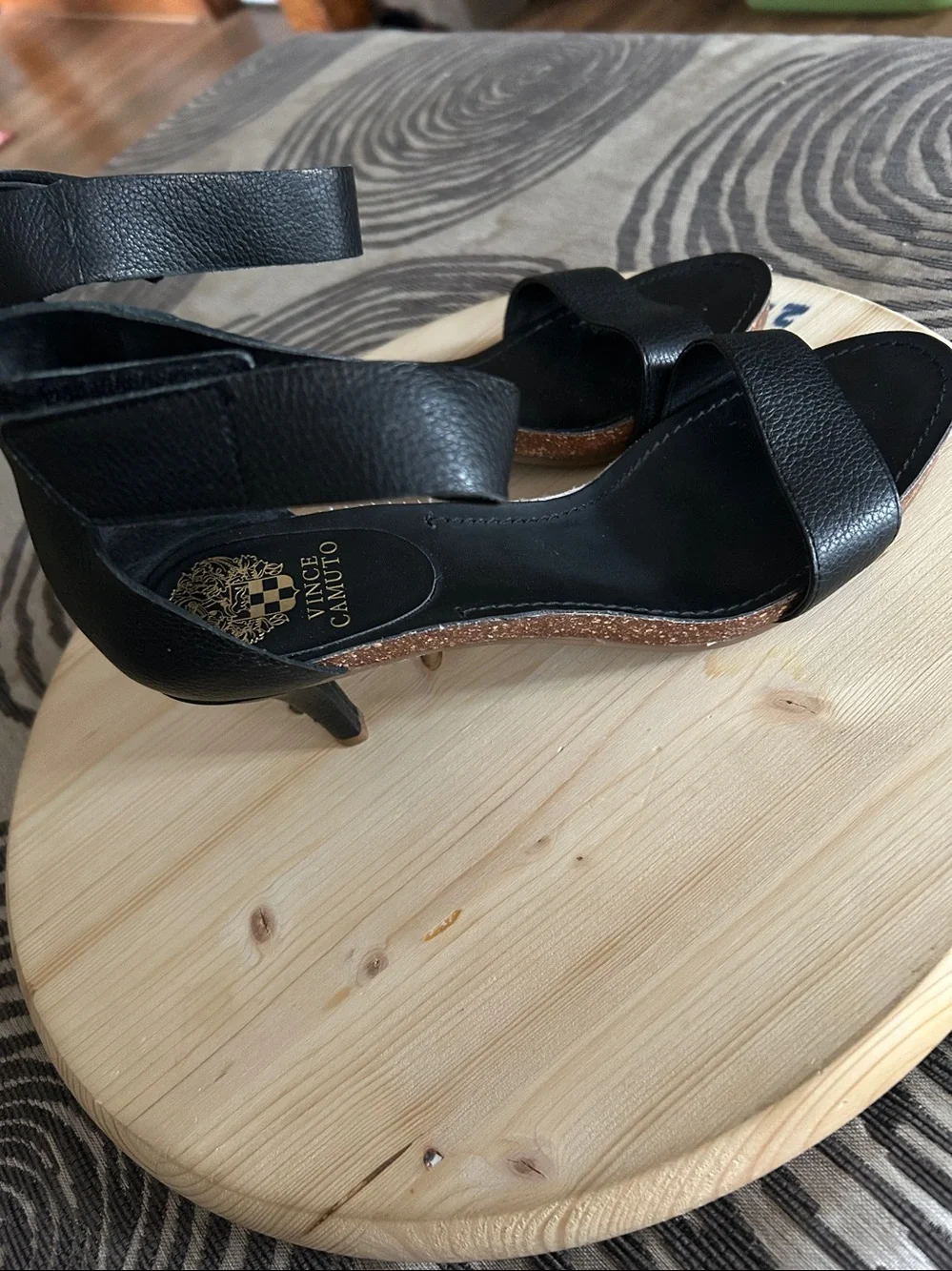 Vince Camuto Black Leather Ankle-Strap Heels - Picture 2 of 5